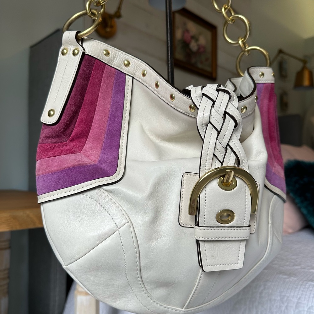 Coach White and Purple Shoulder Bag